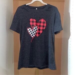 Black/Gray Tee Shirt with Plaid Heart Design